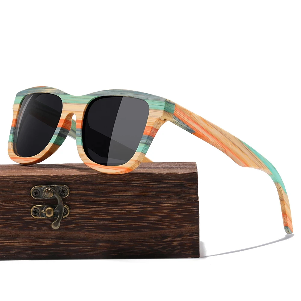 2022 Fashion Women Customized Brand Designer Engraved Logo Wooden Sun Glasses Mens UV400 Polarized Colorful Bamboo Sunglasses