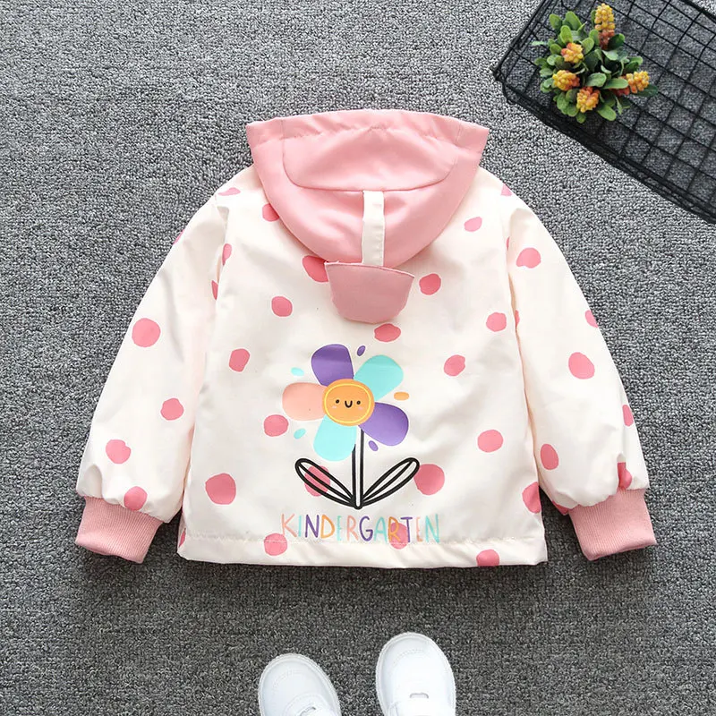 Custom High Quality Baby Girls Outdoor Polyester Jacket Pink Cartoon Pattern Cute Style Kids Varsity Jackets