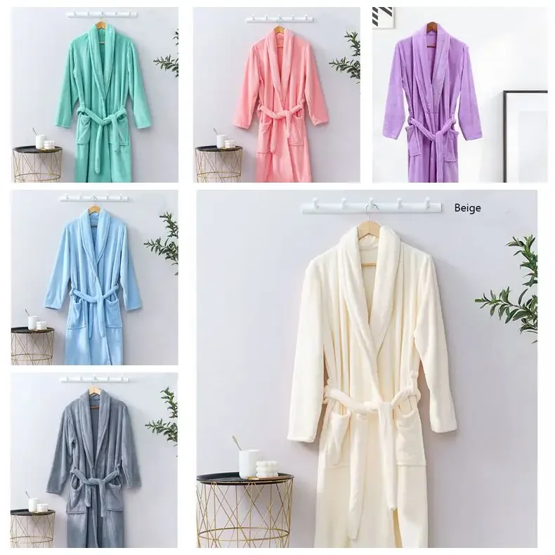Batch customized luxury bathrobes spa  men and women  coral velvet flannel towels bathrobes  absorb water and are skin friendly