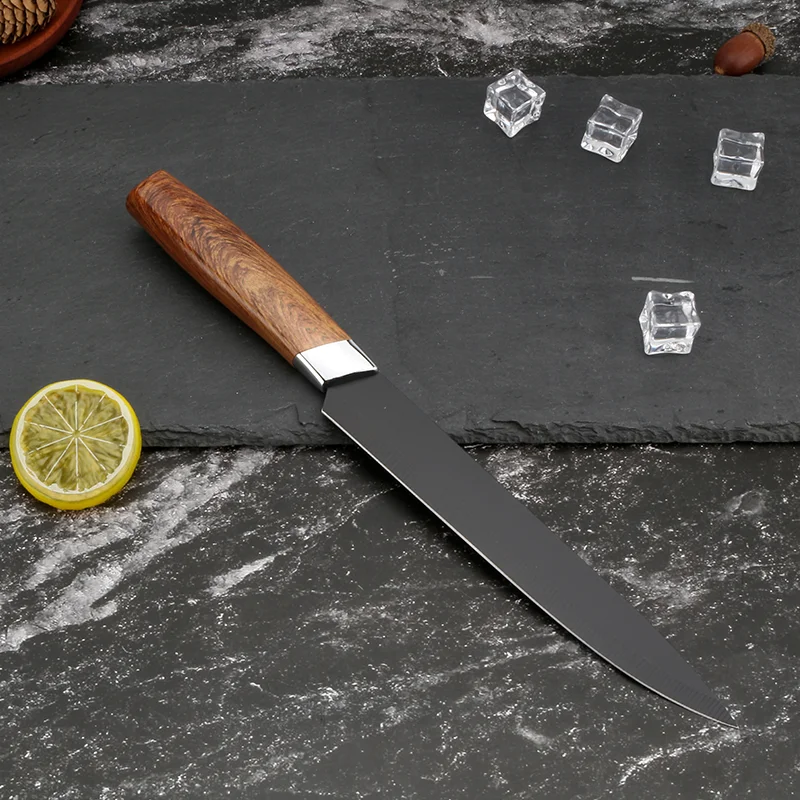 6 Piece Factory Direct Stainless Steel  Wood  Pattern Handle  Kitchen Knife Set Kitchen Accessories with Knife Block