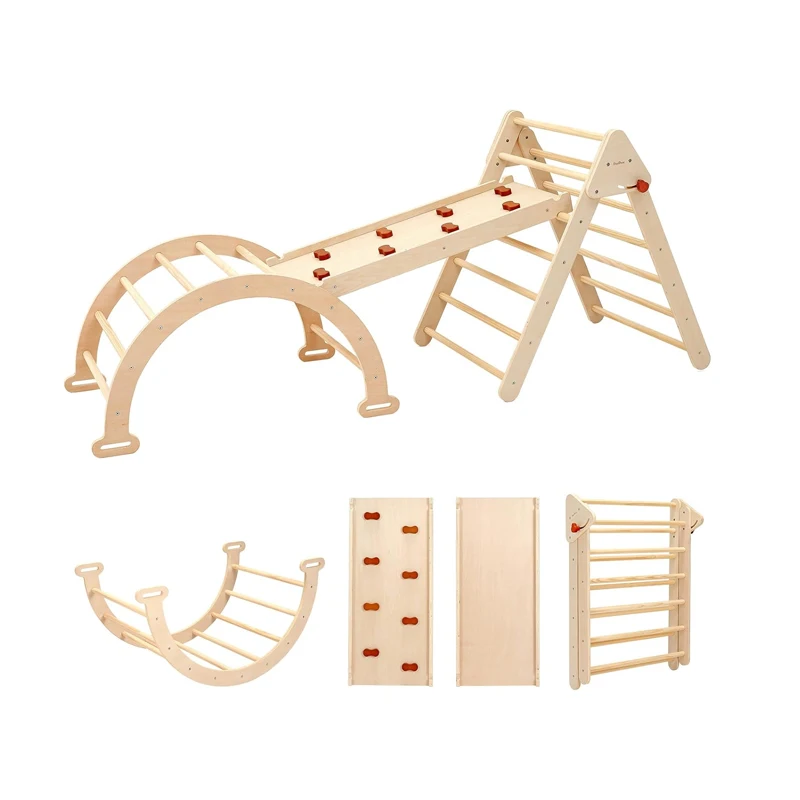 5 in 1 Wooden Pikler Triangle Set Baby Montessori Climbing Set Indoor Playground Foldable Toddler Climbing Toys