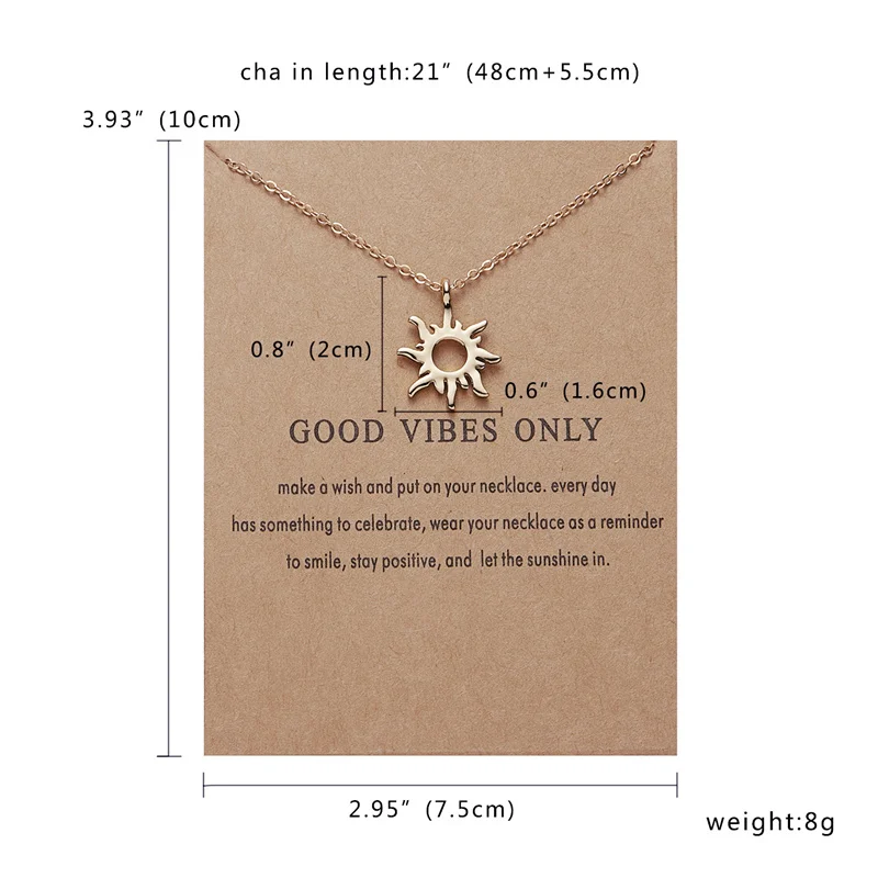 Fashion Sun Necklace Clavicle Chain Sunlight Pendant Necklace With Message Card Friendship Dainty Gold Silver Jewelry Wholesale