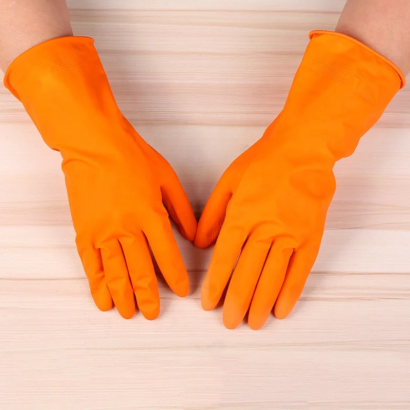 Orange Color Spray Flocklined Household Glove Professional China Manufacture Latex Rubber Gloves