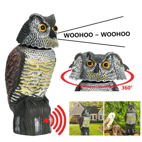 Simulation Owl Outdoor Garden Rotating Head Owl Bird Deterrents Bird Scarecrow Fake Owl Decoy Sculpture