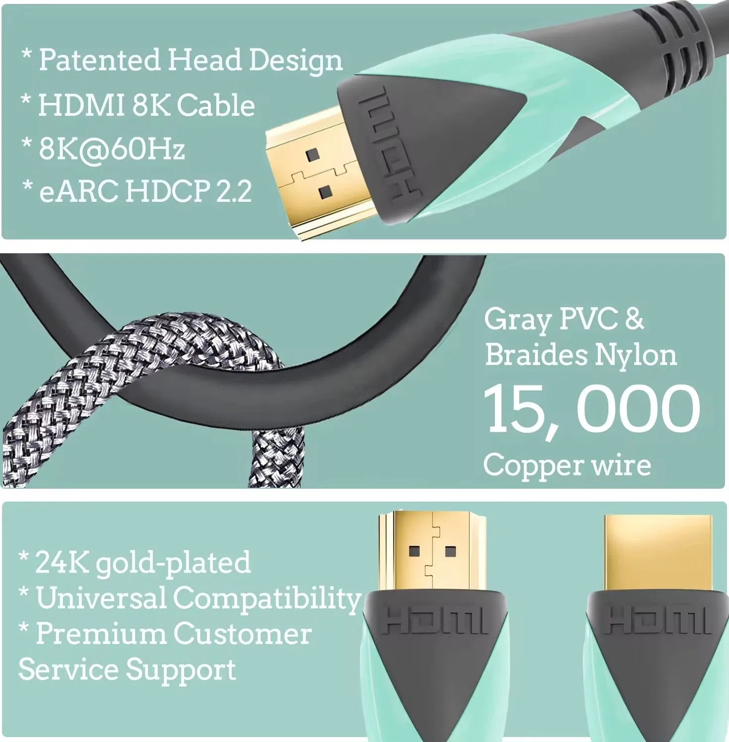 Customized Logo HDMI To HDMI 8k@60hz 4k@120hzCable Ultra HD 48gbps HDMI 2.1 Cable For TV Connnector