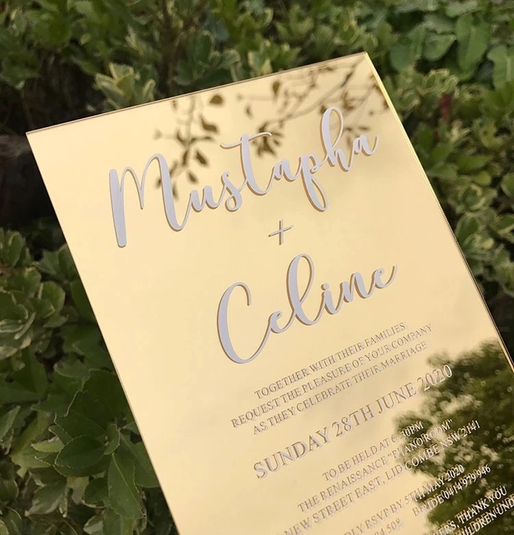 Индивидуальные прозрачные зеркальные акриловые лазерные шелковые свадебные пригласительные золотые акриловые свадебные пригласительные открытки