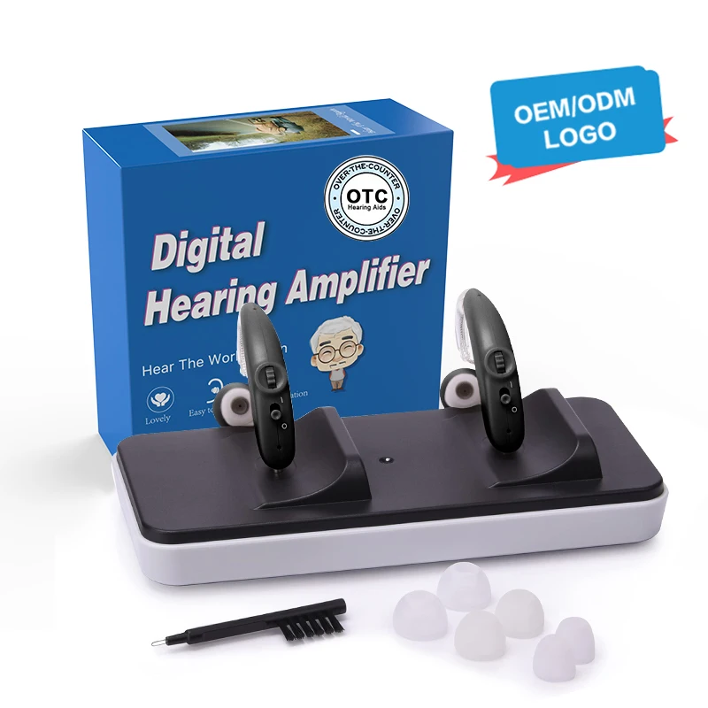Voraiya OTC Medical Sound Amplifier Adjustable Portable Deaf Elderly Wireless Digital BTE Hearing Aids Rechargeable