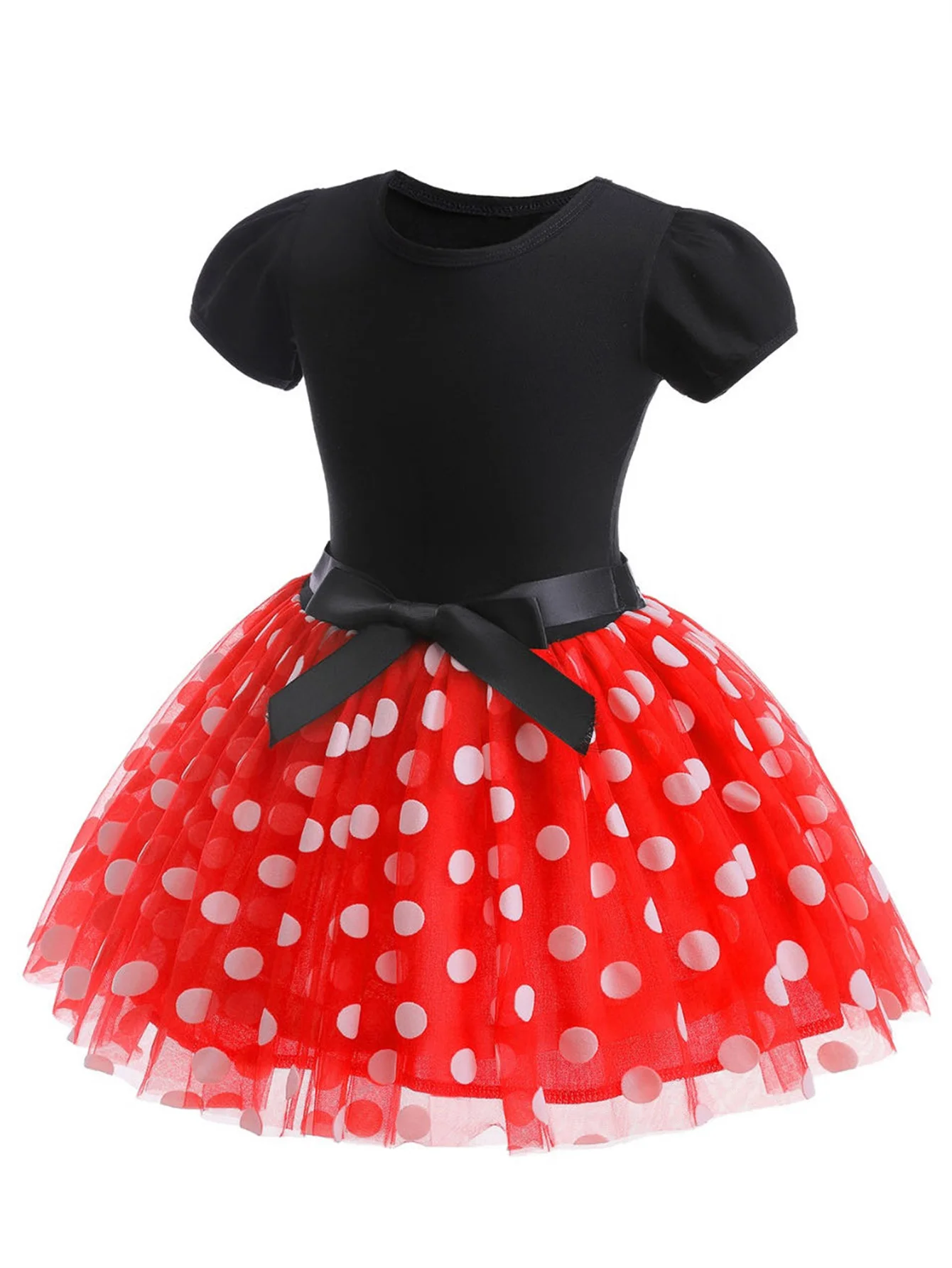 Cartoon Kids Short Sleeve Polka Dot Princess Dress 1-8Y Party Baby Girls Clothes Cosplay Costumes