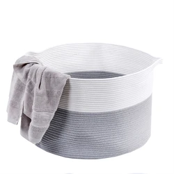 Large Woven Coil Storage Container Foldable Cotton Rope Laundry Basket with Handles