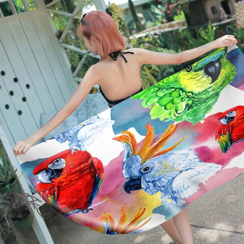 Watercolor Tropical Leaves Towel Beach Succulent Bright Colorful Floral Parrot Beach Towels Super Absorbent Large Towels