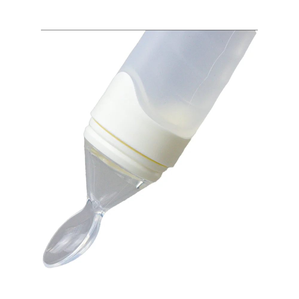 BPA-Free Silicone Squeeze Bottle Feeder Soft Baby Food Dispensing Spoon 0-12 Months Water Flowing