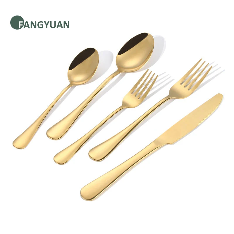 FANGYUAN classic luxury hotel steel 18/10 gold soup spoons teaspoon mirror spoon and fork set stainless cuttlery flatware