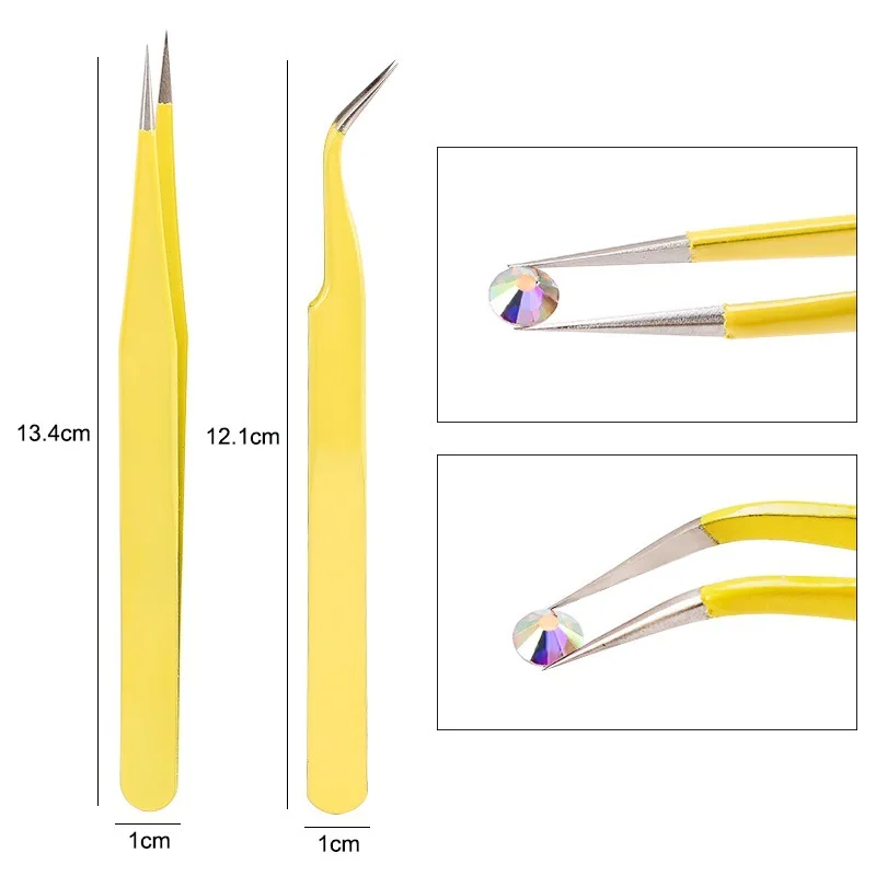 Amazon Hot Selling Stainless Steel Anti-static Straight Curved Tweezers Nail Art Rhinestones Stud Bead Tool Nail Clipper Set
