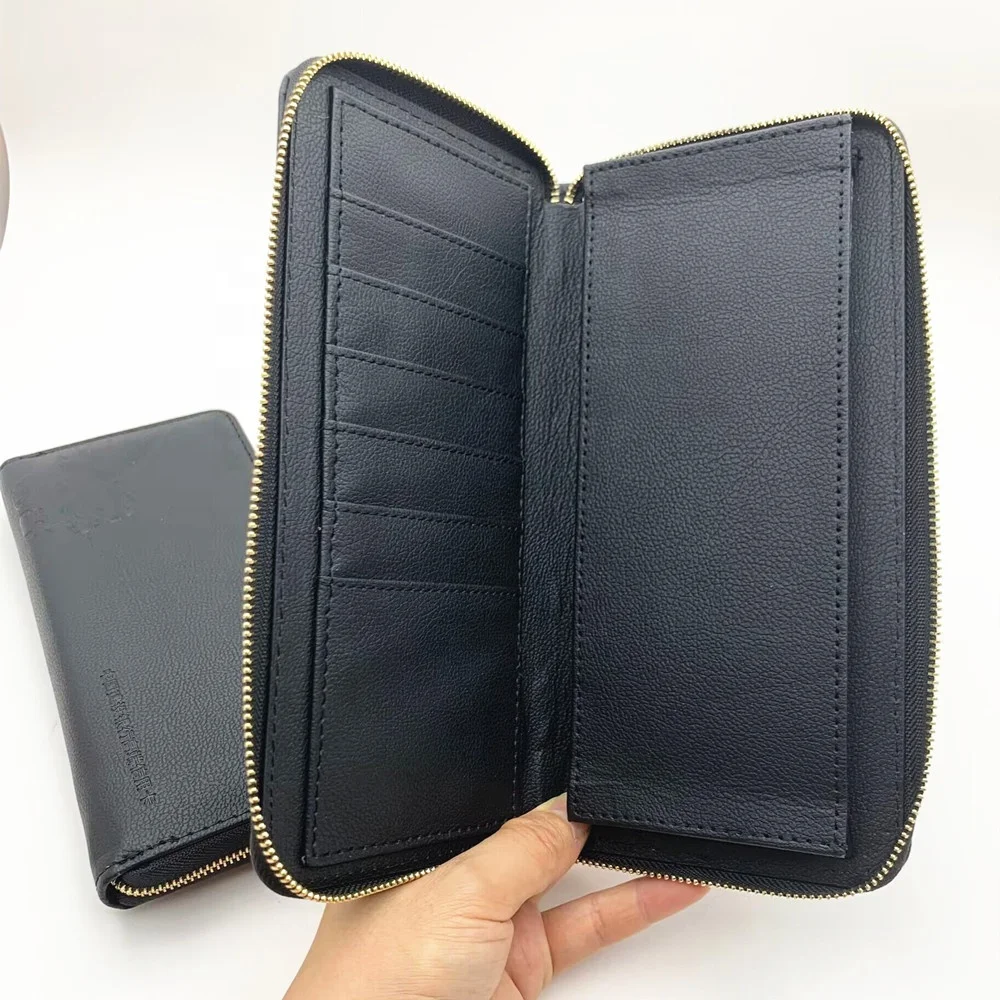 Custom logo Multi Man Handbag Wallets Luxury black PU leather wallet men with metal zipper closure
