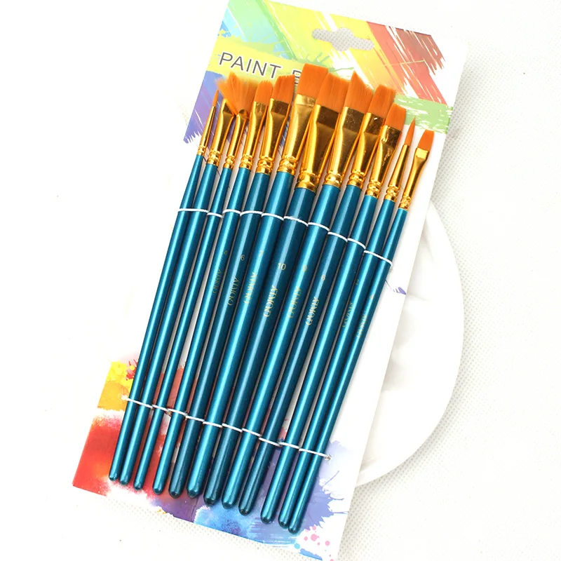 12 Pcs Nylon Hair  Watercolor Painting Brush For Artist And Student With Palette