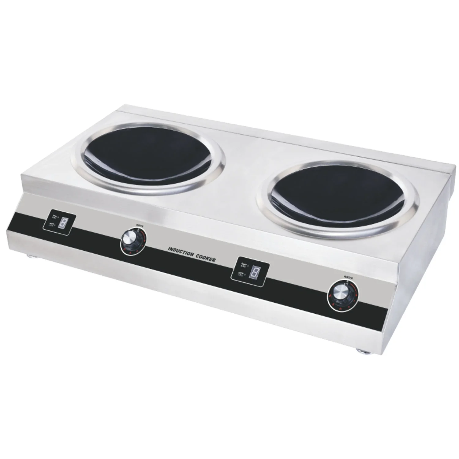 Double Round Cookers Stovetop Heating Plate with 2 Knobs Control Hot Pot Appliance Home Kitchen Induction Cooker Stainless Steel