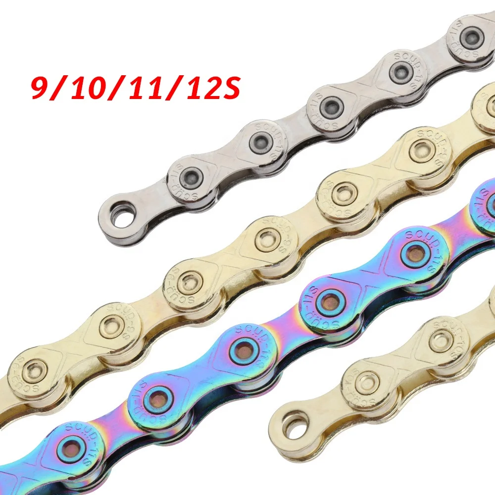Радужная велосипедная цепь 9 10 11 12 Скоростей, цепи из углеродистой стали для горного и дорожного велосипеда, детали 116 звеньев