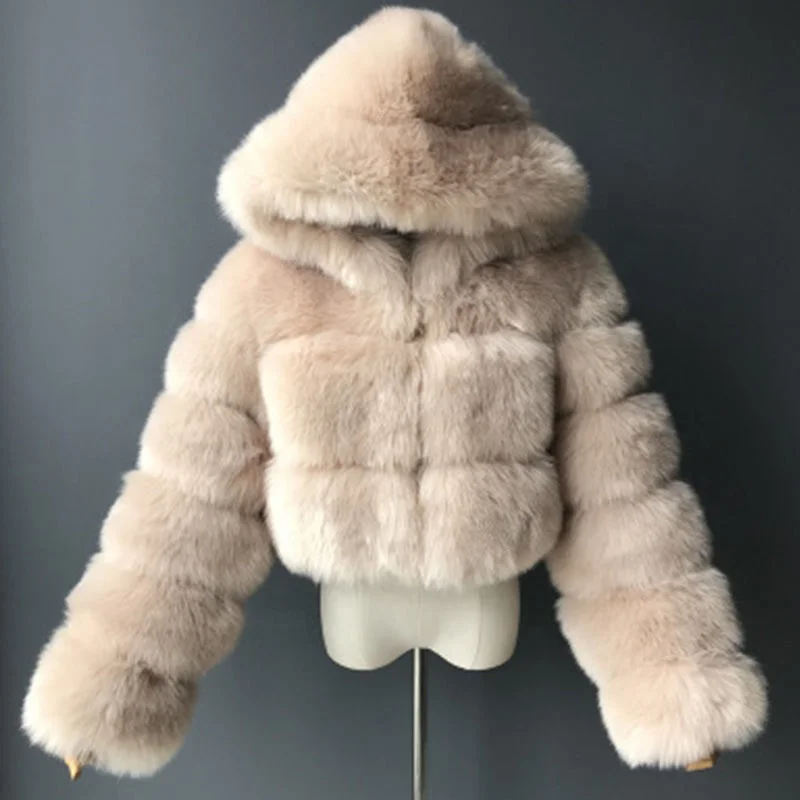 Fashionable warm plush outer wear jacket ladies winter fur coat