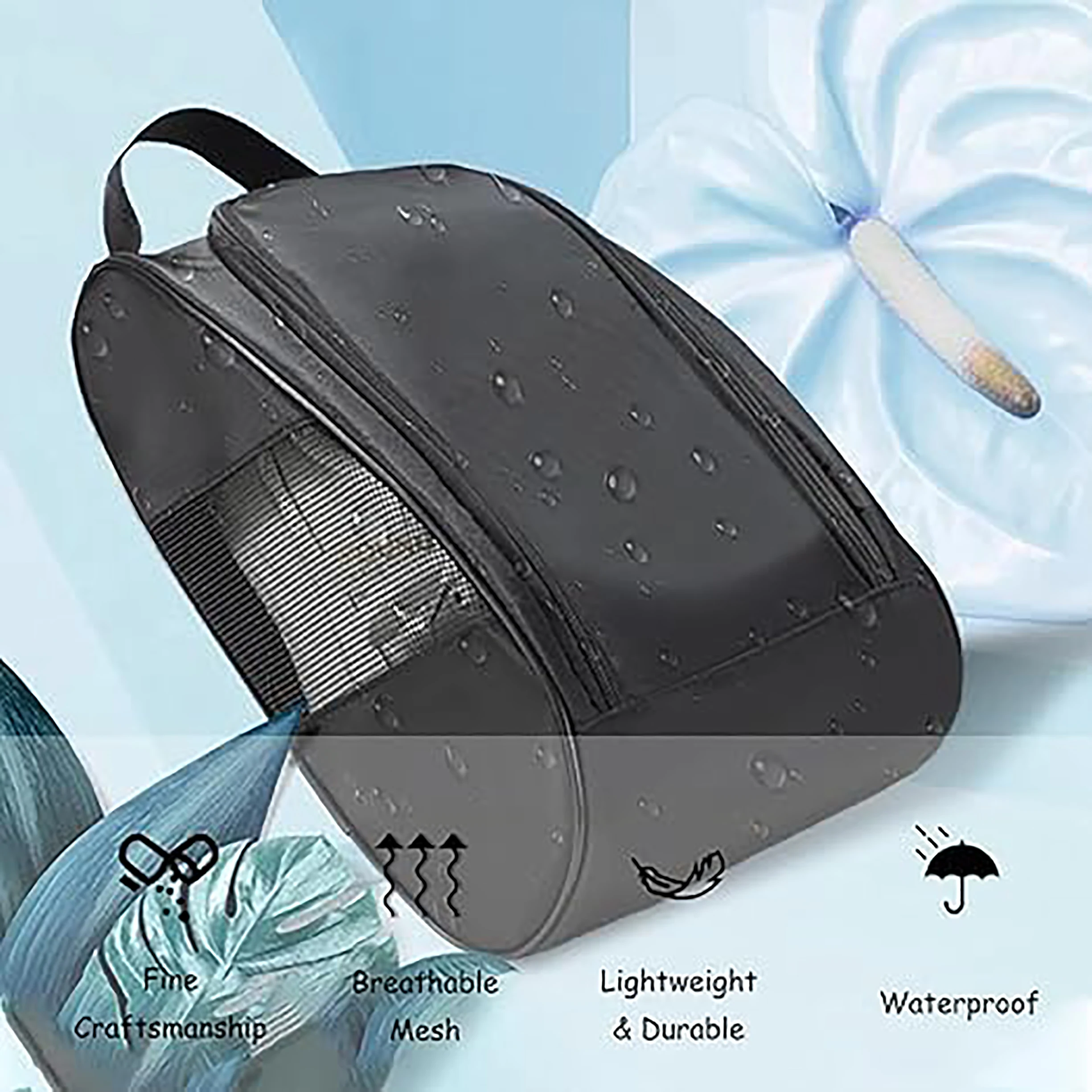 Outdoor Waterproof  Shoe Bag with Zipper and Breathable Mesh Portable Shoes Bag for Storage Sports Accessory