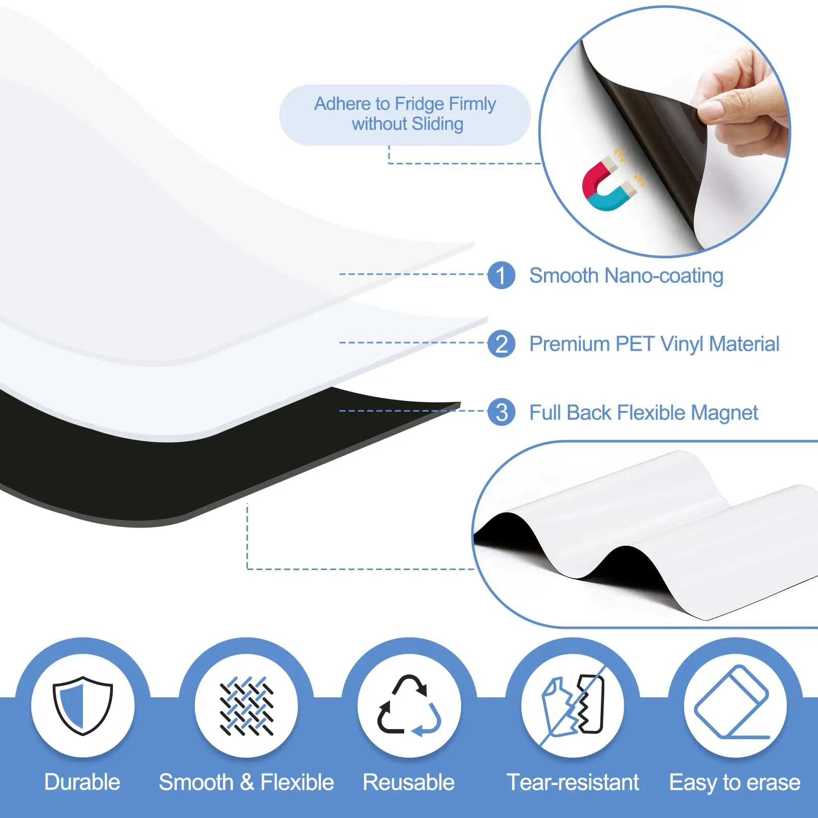 4 PACK Magnetic Dry Erase Board Sheet Erasable Refrigerator WhiteBoard Small Magnet Blank Notepad for Fridge