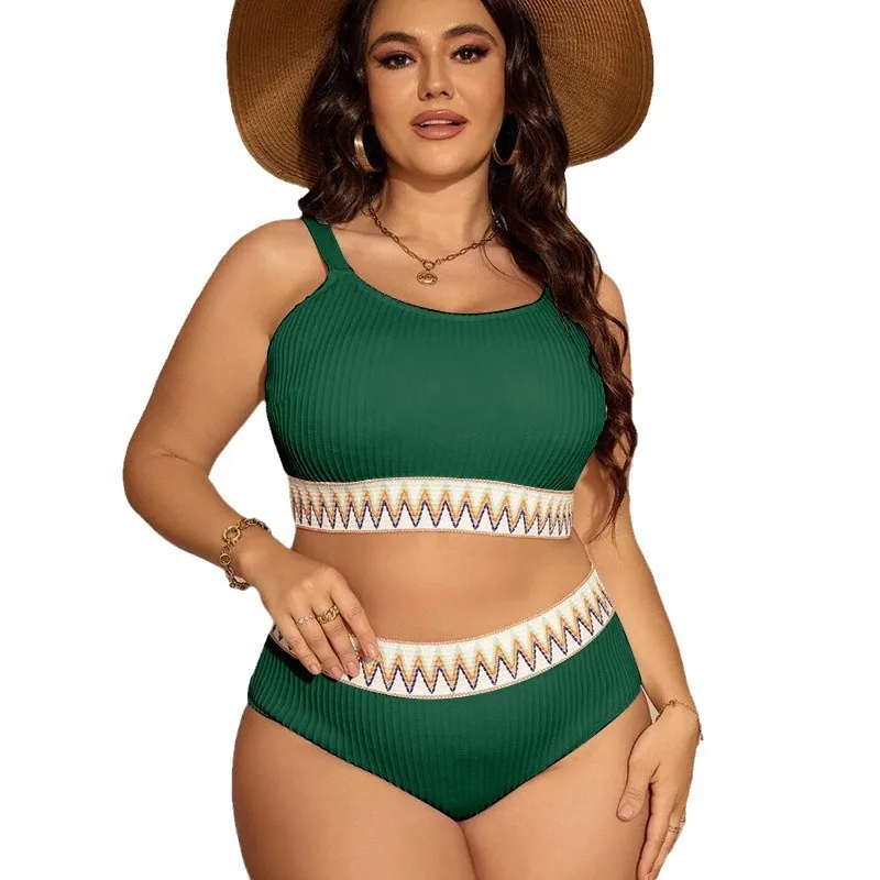 Wholesale plus size swimsuits high waist 2-piece bikinis for fat women bodysuit large size swimwear custom LOGO and styles
