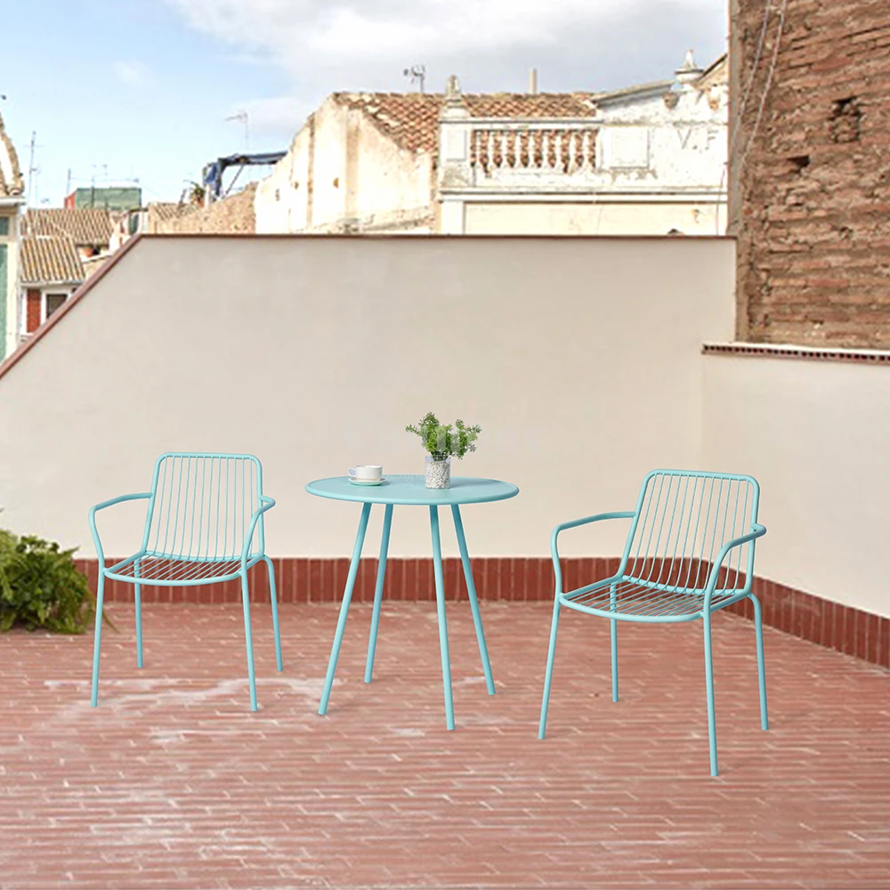 Customized All Weather Leisure UV-Proof Waterproof Garden Powder Coating Galvanizing Steel Set Table And 4 Chairs