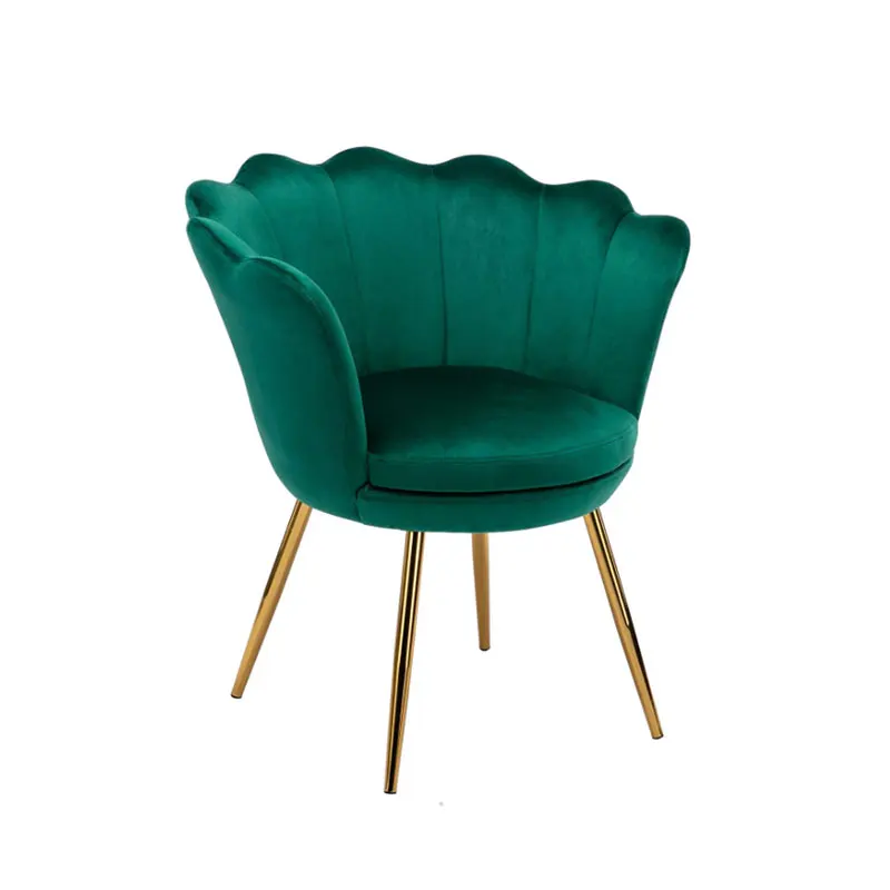 
Luxury Gold Leg Leisure Nordic Velvet Armchair Vanity Living Room Modern Accent Petal Shell Chair 