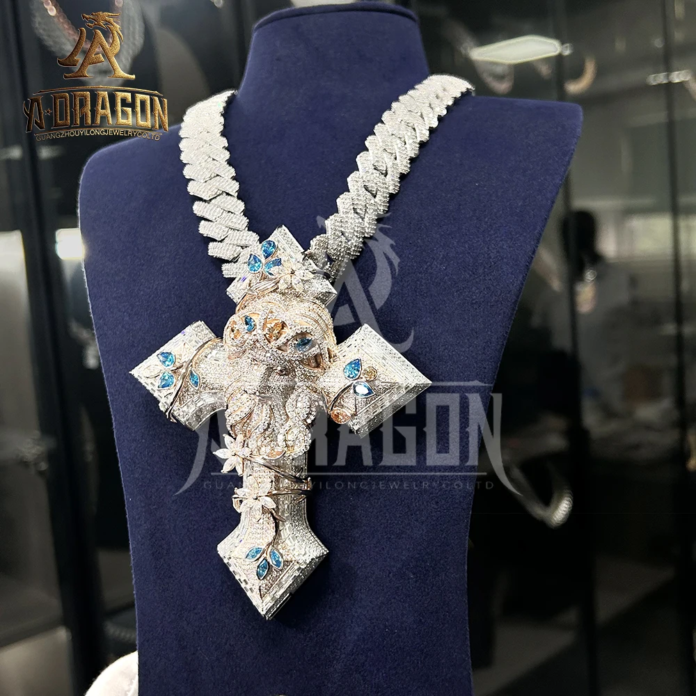 Jewelry 925 Sterling Silver Gold Plated VVS Moissanite Diamond Men Necklaces Moissanite Cross Pendant
