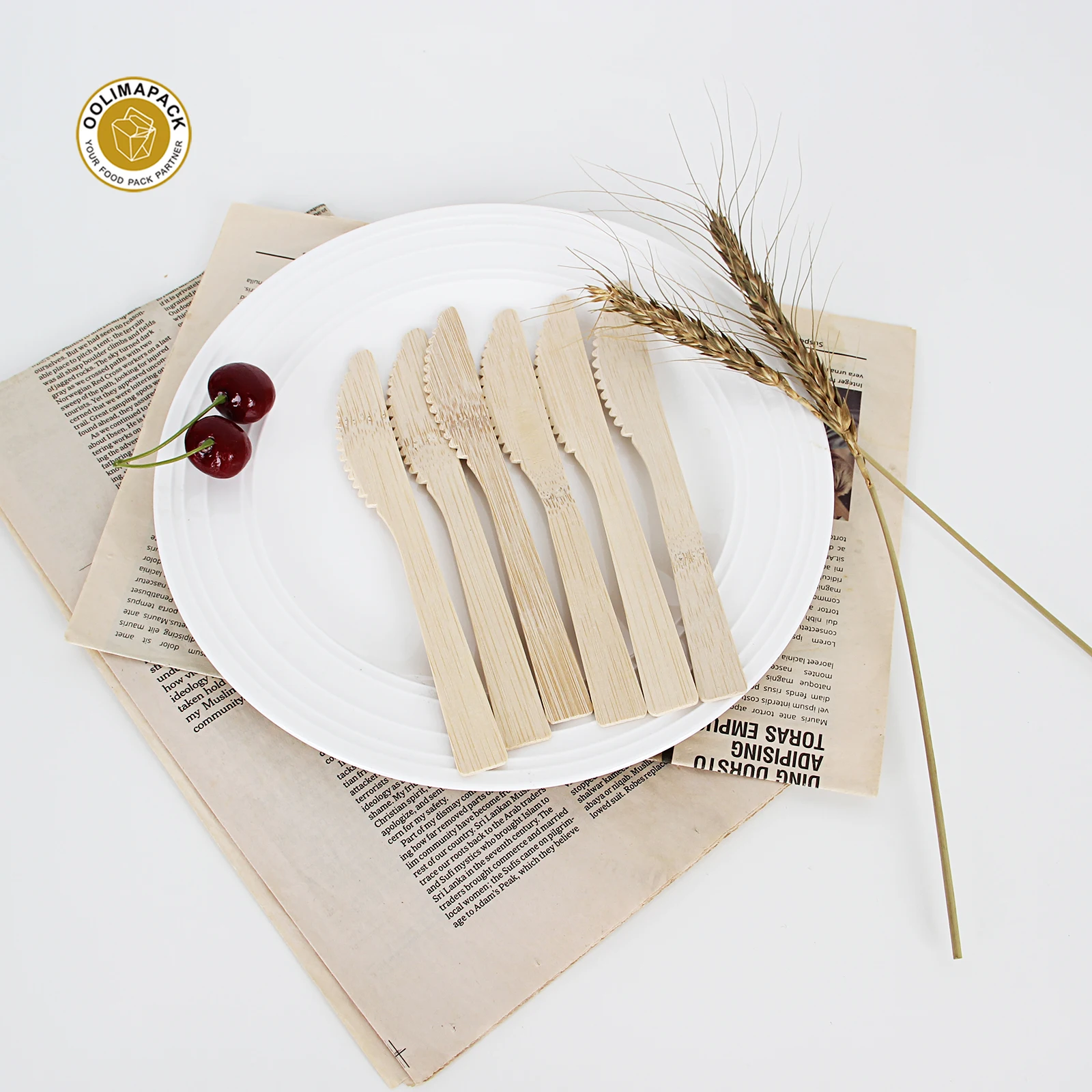 OOLIMA Food Good Material Bamboo Spoon Knife Fork For Lunch Dinner