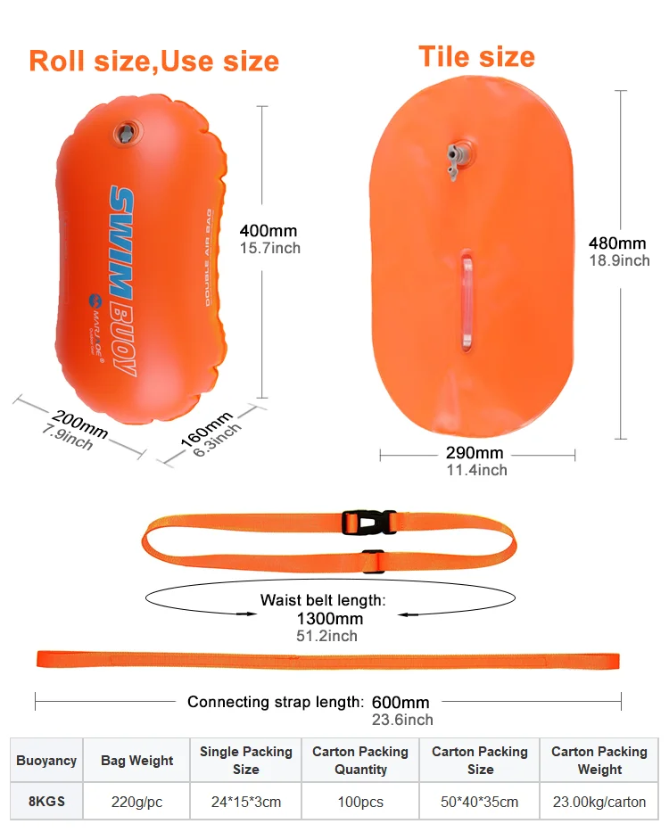 PVC Dual Airbags Safety Swimming Buoy Float Air Dry Bag Inflatable Float Lifesaving Water Sport Swim Buoyancy Bag