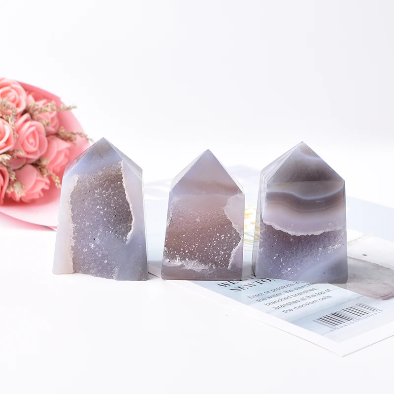 Natural Crystal Agate Polished Square Crystal Point Agate Geode Crystal Tower