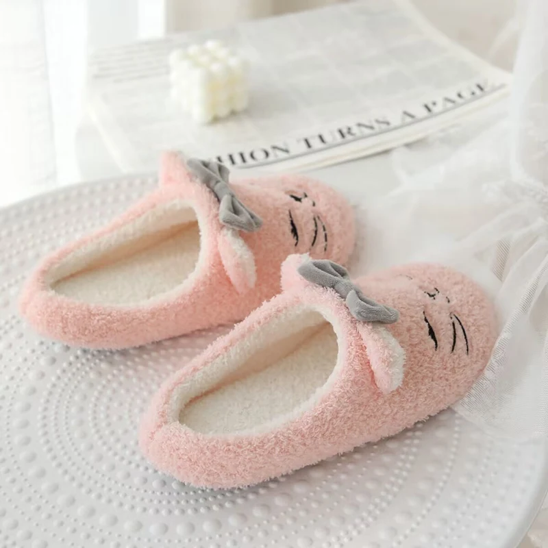 Winter Hot Cat Face Animal Children Indoor Shoe Fluffy Plush Fur Home Slipper