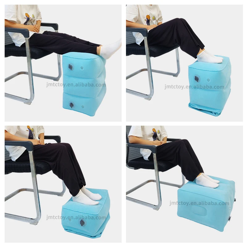 Portable flocked air footrest pillow cushion inflatable travel pillow for airplane