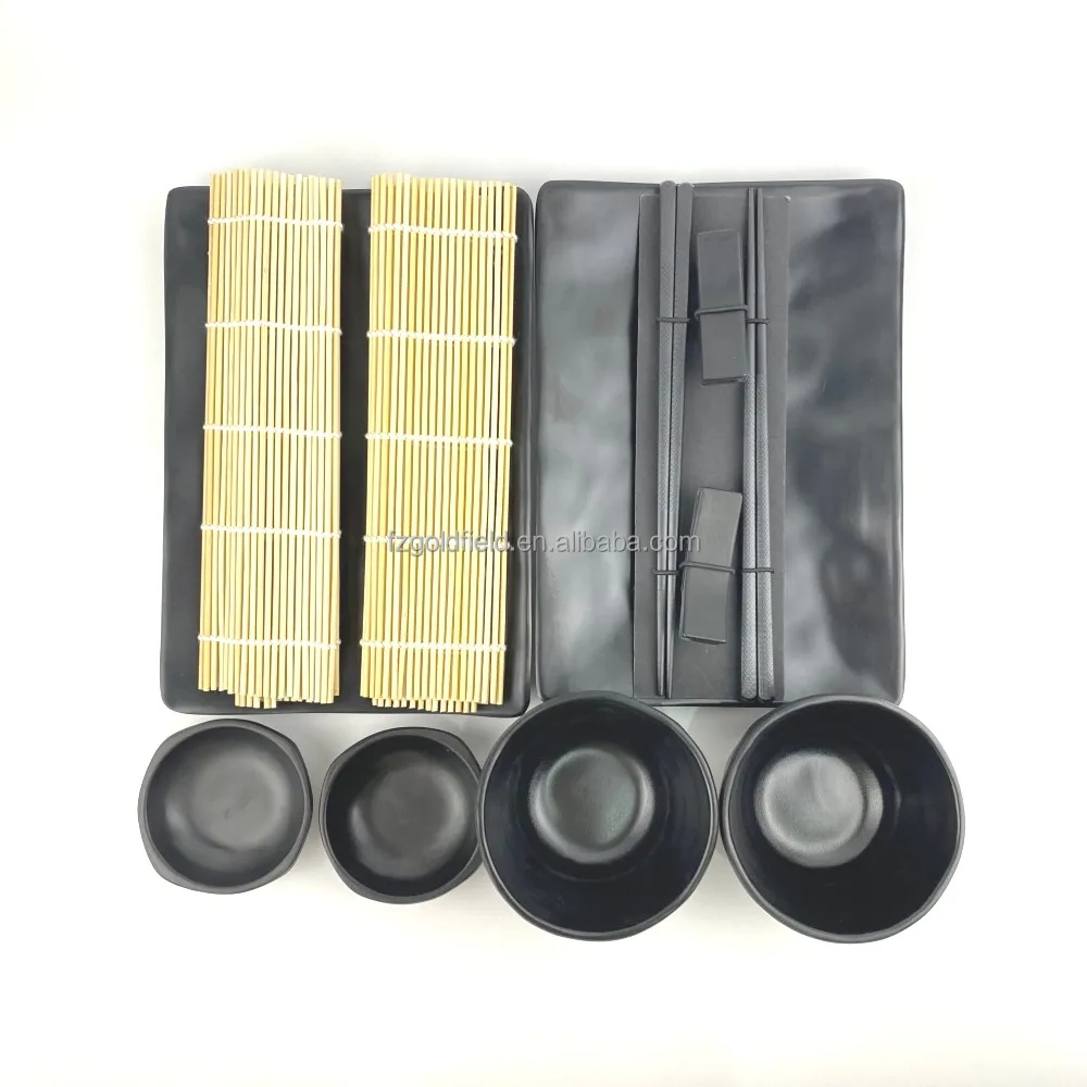 2023 Hot Sale  Sushi Dinnerware Set with 2 Sushi Plates 2 Sauce Dishes 2 Pairs of Chopsticks 2  Holders 2bowls and 2 roller
