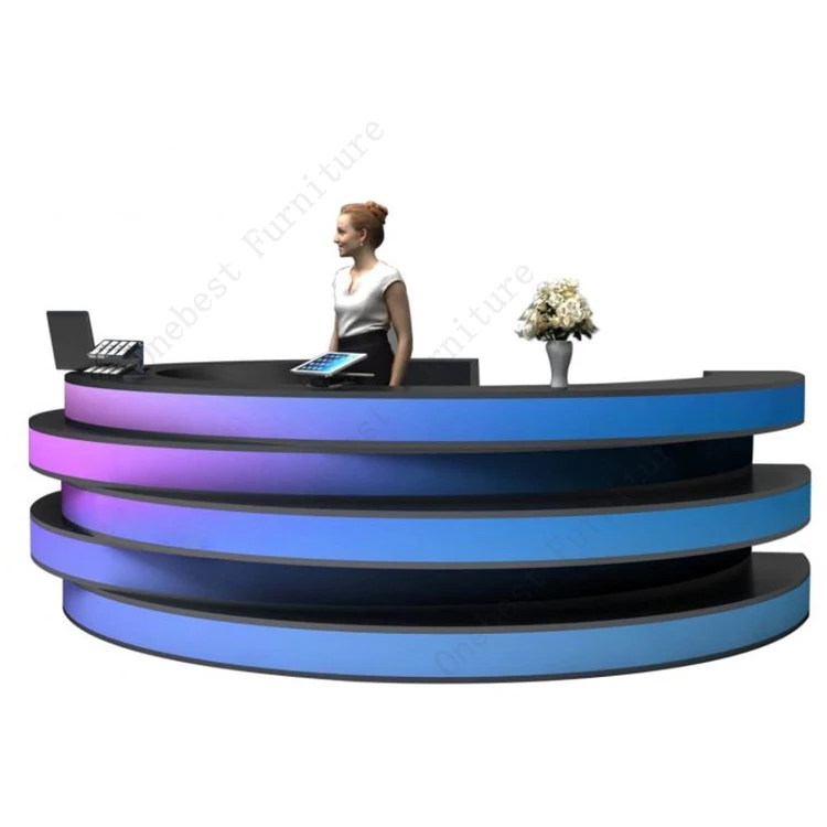 Security Podium Reception Desk LED Light Circle Shape Office Center Front Counter