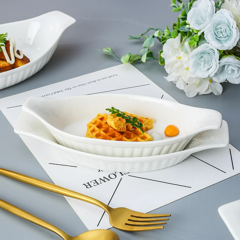 Nordic Style Anti-scalding Porcelain Fish Plate White Porcelain Suitable For Wedding Hotel Exquisite Ceramic Dinner Plate