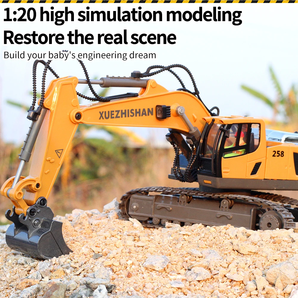 2024 New Product 2.4g Scale Remote Control Alloy Excavator Bulldozer Dumper With Signs Rc Die Cast Construction Truck Toys Set