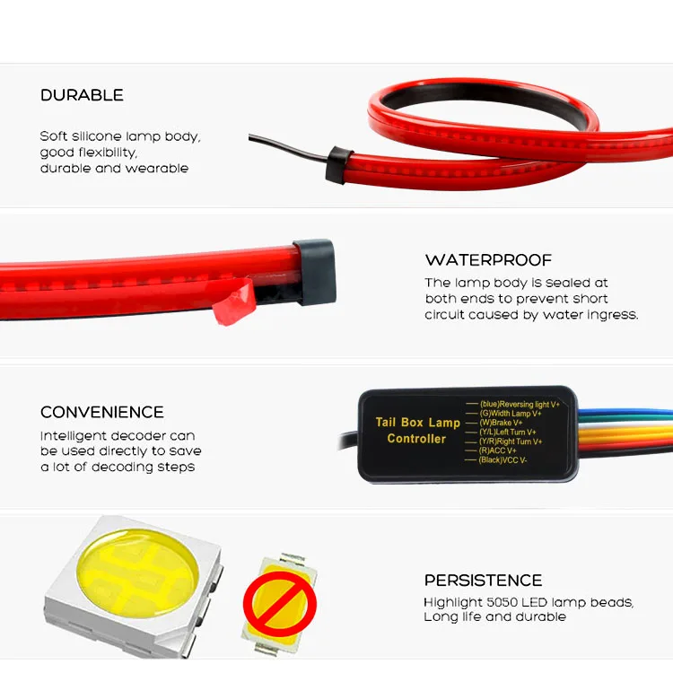 90cm 100cm Length 12V High Position Car Third Brake  Strip High Bright Red Color tail box light strip car  decoration  light