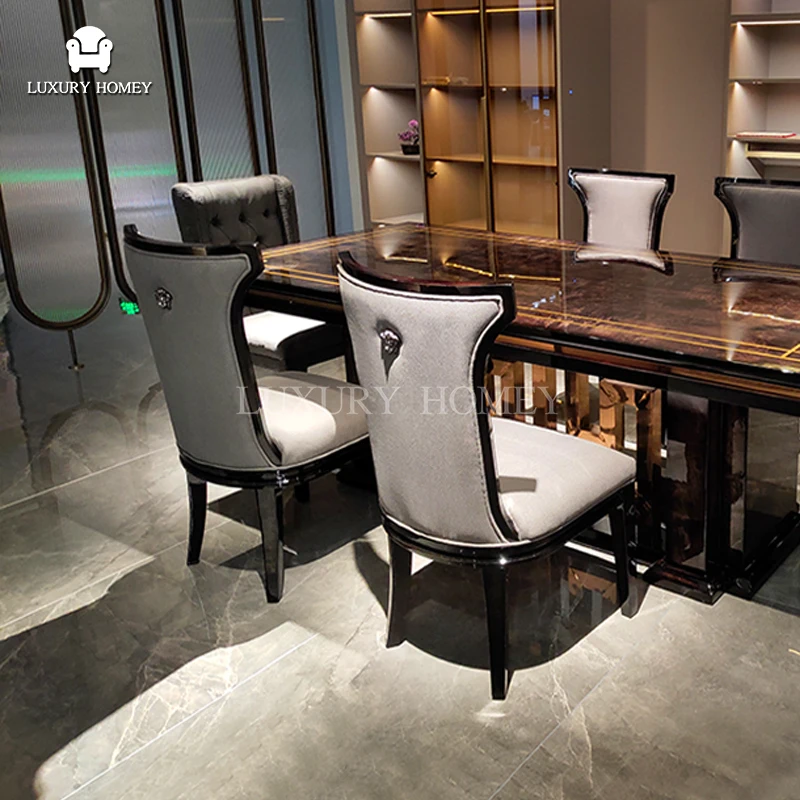 Italian high-end luxury natural wood veneer long dining room set modern dining table set full dining room furniture