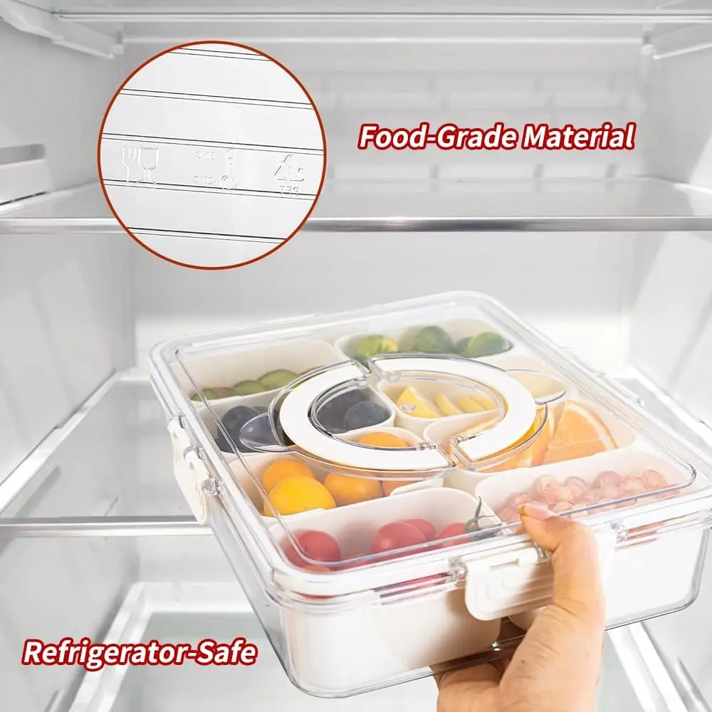 8 Compartments Snack Box Charcuterie Container  Box Divided Serving Tray Platter Organizer with Lid Handle Fruit Candy Nuts Tray