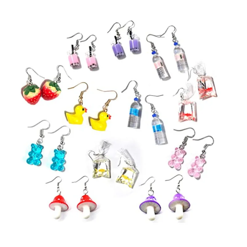 Gumy Bear 3D Bottles Water Bottle Jewelry Women Weird Goldfish Stud Bubble Earring Milk Tea Quirky Earrings