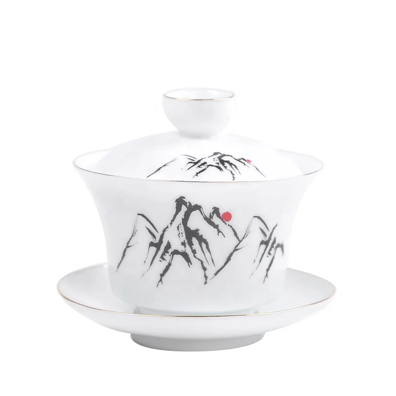Чайные чашки Gongfu с красным журавлем набор крышек и чашек позолоченная Керамическая рамка Gaiwan