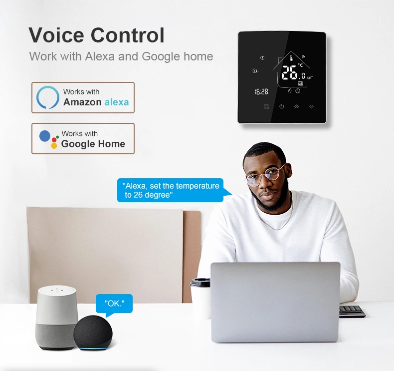 Bandary Electric Underfloor Heating Wireless Room Digital Thermostat Wifi Work with Alexa, Google Home