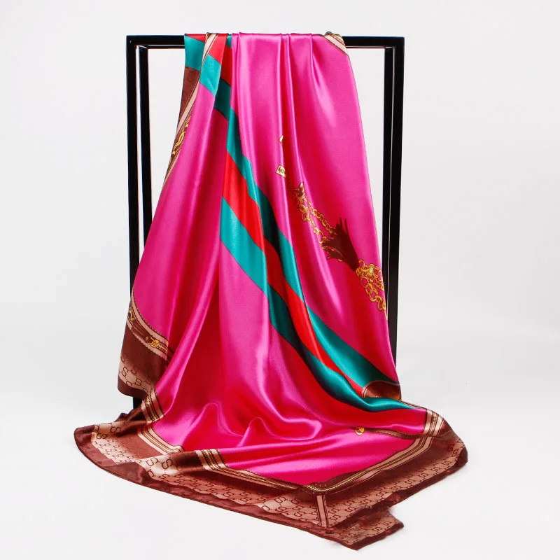 
Lady Silk Shawls Women Fashion Foulard Satin Muslim Headscarf Tassel Shawl Flower Print Square Head Scarves 