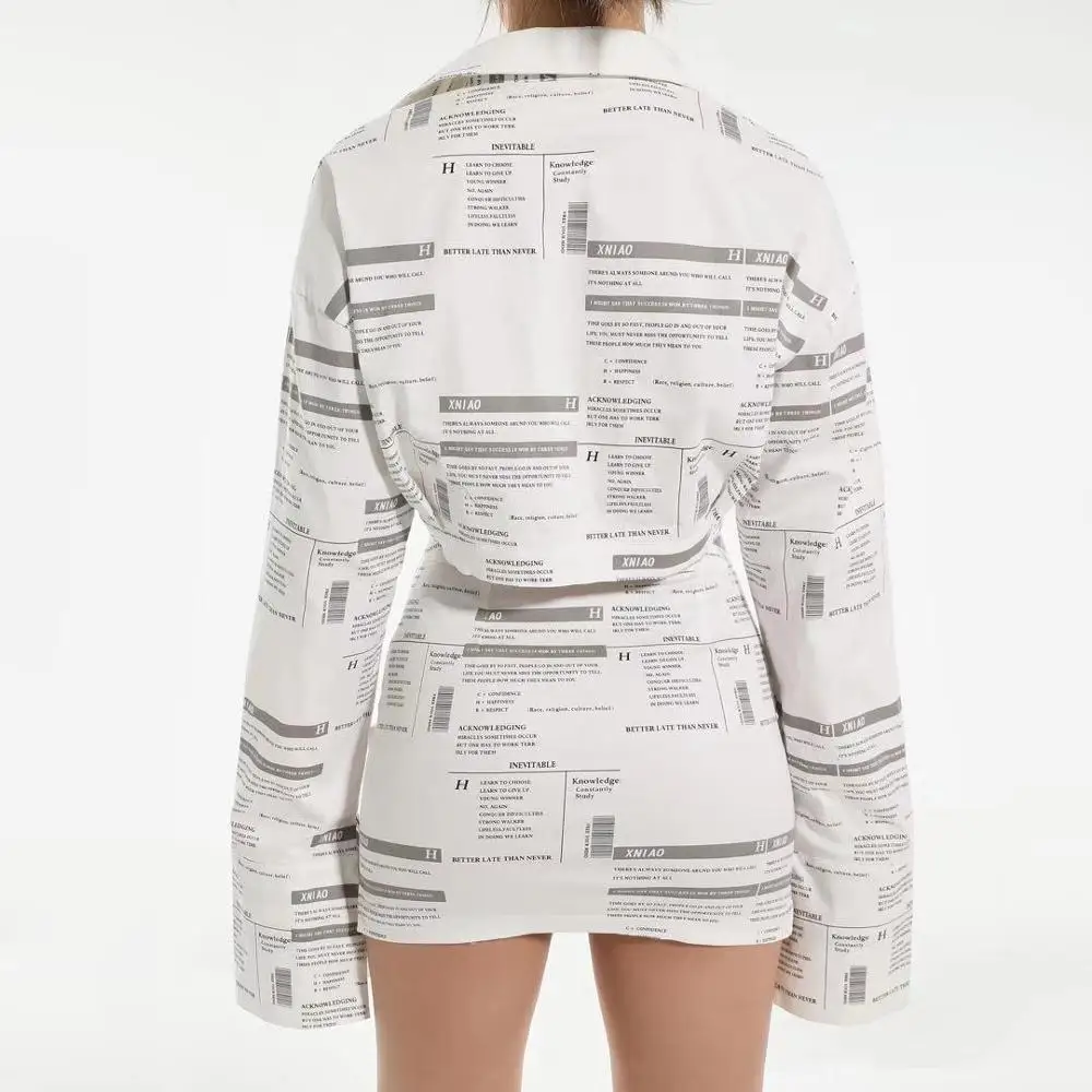
2020 fashion clothes woman sexy printed long-sleeved short shirt package hip skirt two-piece 