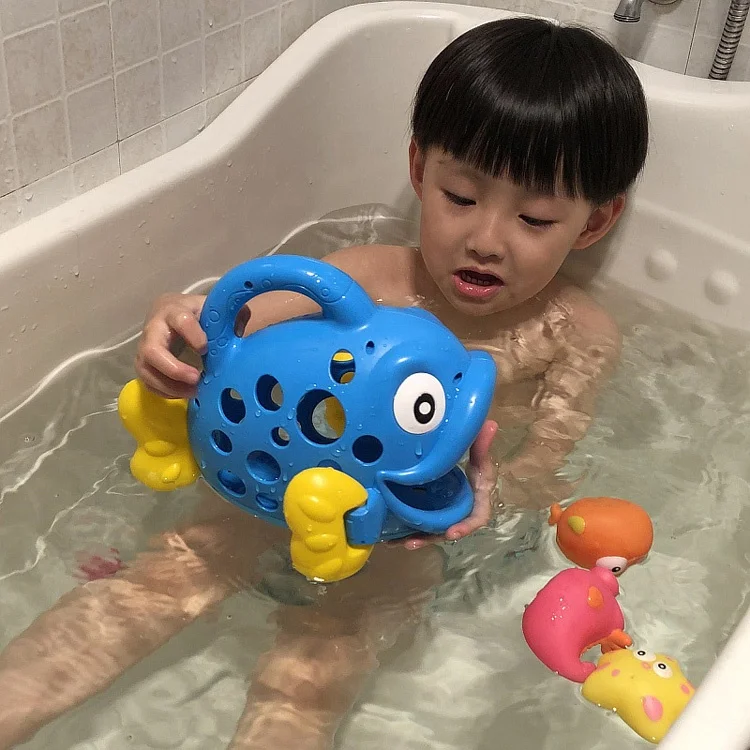 Educational Toy Baby Plastic Soft Rubber Water Spray Fish Organizer Bath Toy Storage