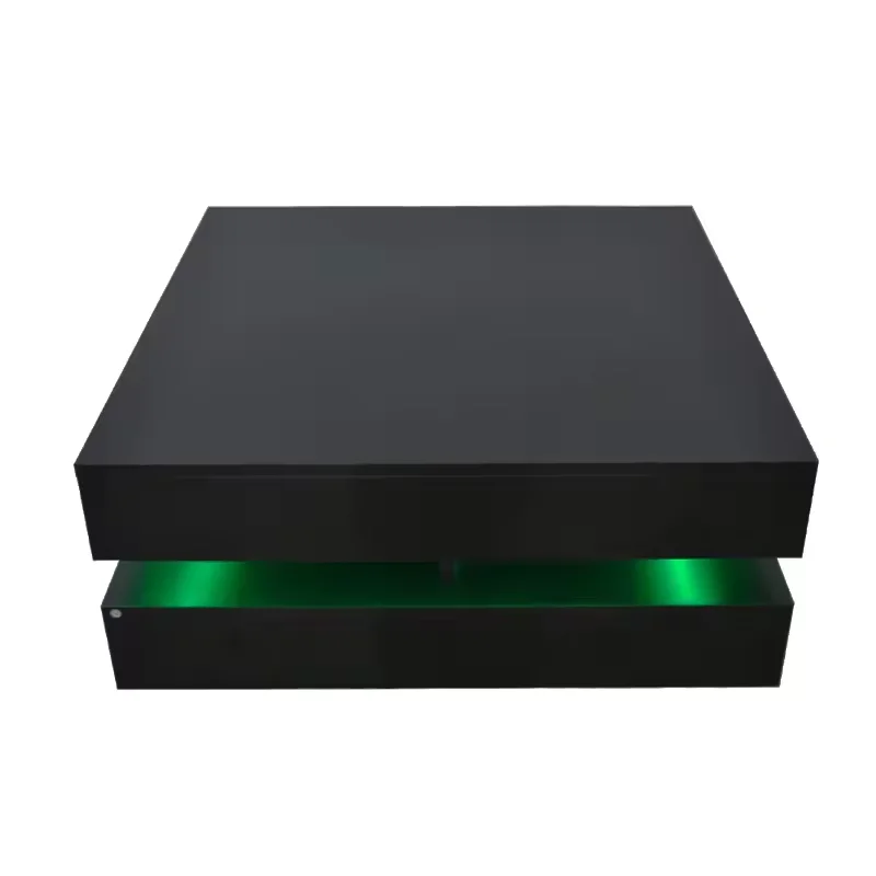 Modern Coffee Table For Living Room High Glossy UV Black Coffee Table  With LED Lights