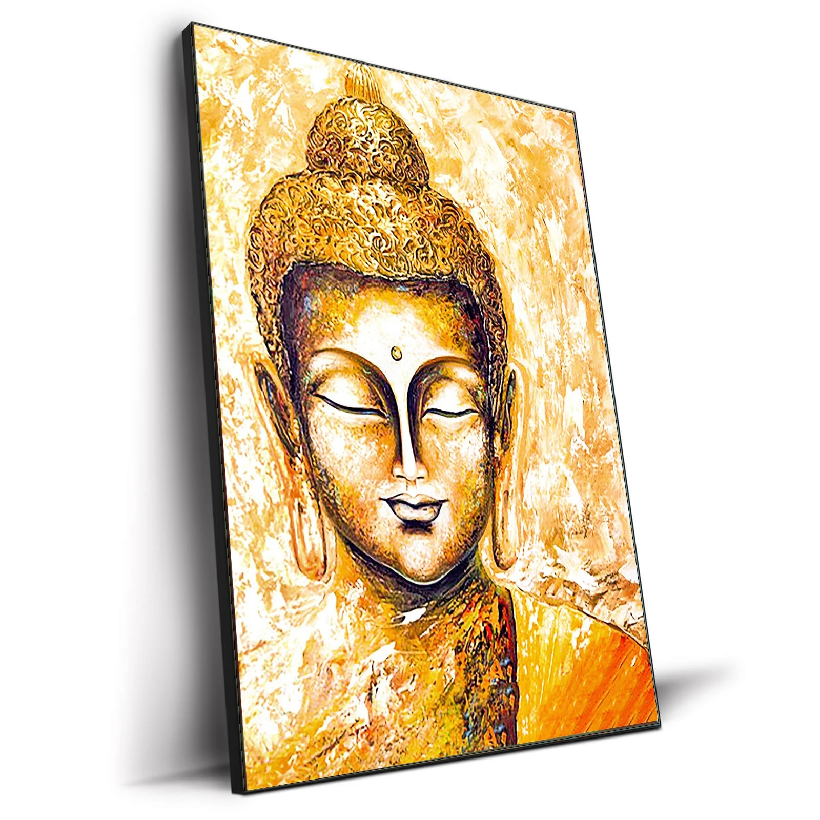 Gold Buddha Oil Painting Wall Canvas Art Decor Laughing Buddha Painting Gold Leaf Buddha Pictures for Living Room Bed
