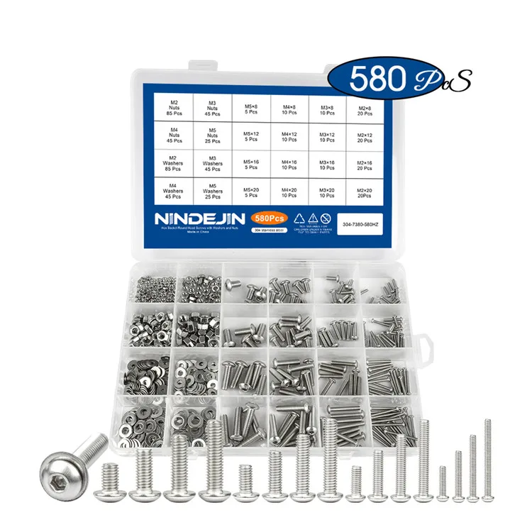 304 Stainless Steel M2 M3 M4 M5 Screw Sems Round Hex Socket Allen Head Bolt Nut Washer