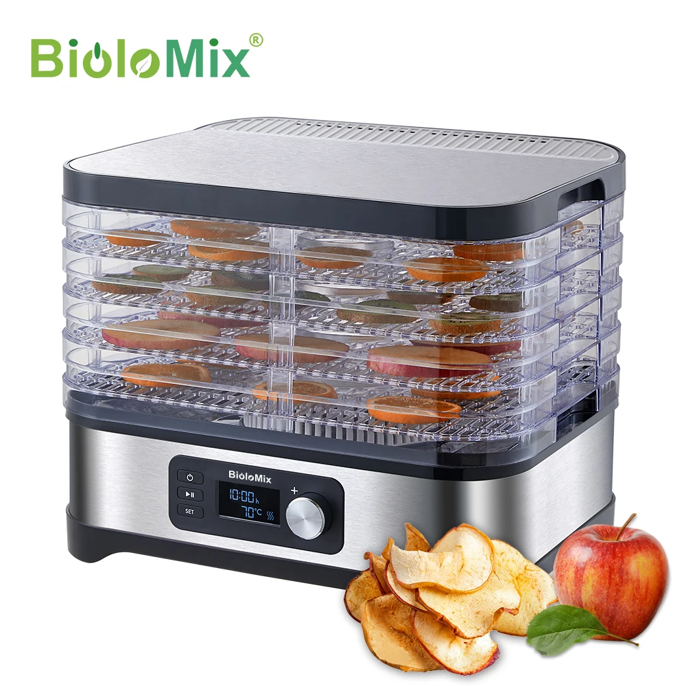 BioloMix BPA FREE 5 Trays Fruit Dryer Food Dehydrator with Digital Timer and Temperature Control for Vegetable Meat Beef